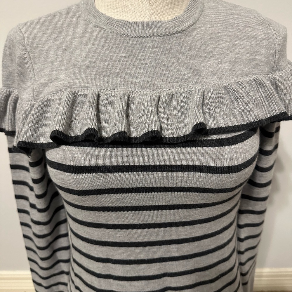 VINCE CAMUTO Women's Round Ruffle Neck Striped Knitted Sweater Dress Size S - Picture 6 of 7